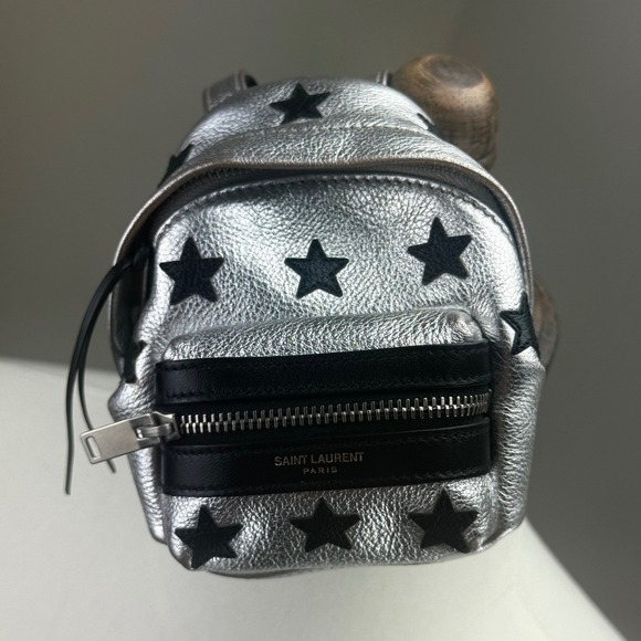 Saint Laurent Paris Silver Leather Star Mini Backpack Bag Charm Key Chain‎ - Picture 2 of 10
